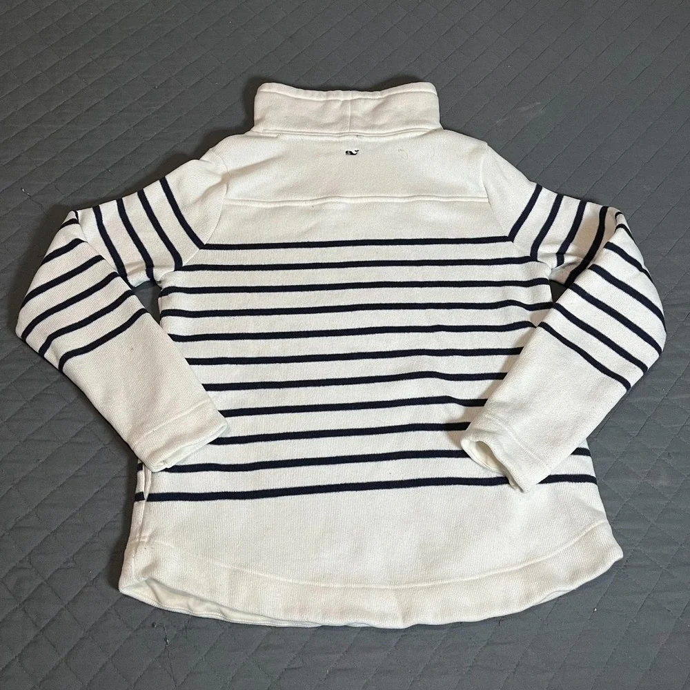 Vineyard Vines Women's Striped Mock Neck Pullover Sweatshirt White/Navy Size M - Picture 2 of 10